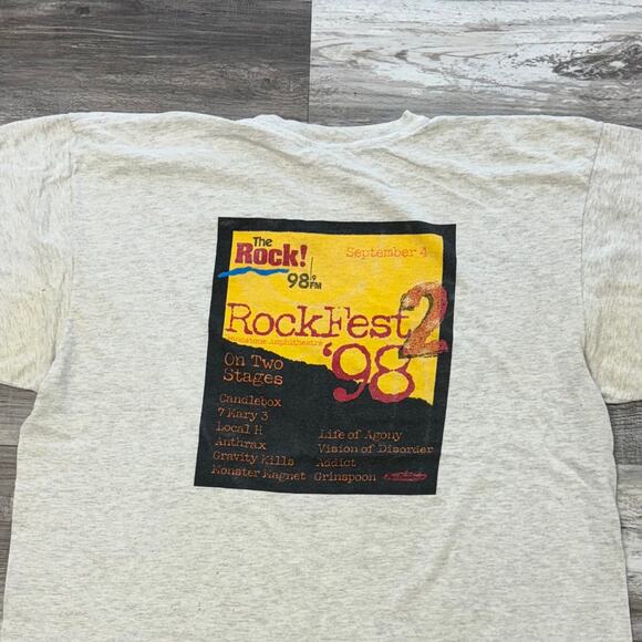 Vintage 90s‎ Royal Avalon Gray Mens 2XL The Rock Fest Two Stages 98 T-Shirt - Picture 1 of 10